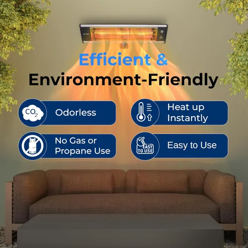 Miniatura 3 de SereneLife Calentador infrarrojo para patio, calentador eléctrico de pared con control remoto, 1500 W, aprobado IP65, inodoro, interior/exterior