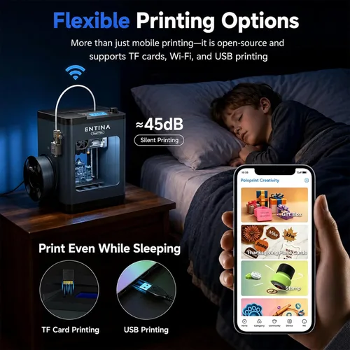 Miniatura 5 de Entina Tina2 Plus Impresoras 3D inteligentes con impresión rápida de 250 MM/S, totalmente montada, impresora 3D para niños y principiantes