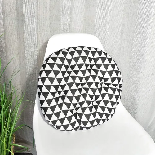 Miniatura 4 de vctops Cojín redondo suave bohemio para silla de jardín, patio, hogar, cocina, oficina, color negro y blanco, diámetro de 16 pulgadas