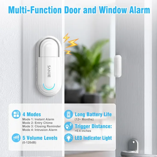 Miniatura 2 de Alarmas de puerta Sanjie para seguridad de niños/seguridad en el hogar/demencia, alarma de puerta de piscina inalámbrica, 4 modos de funcionamiento