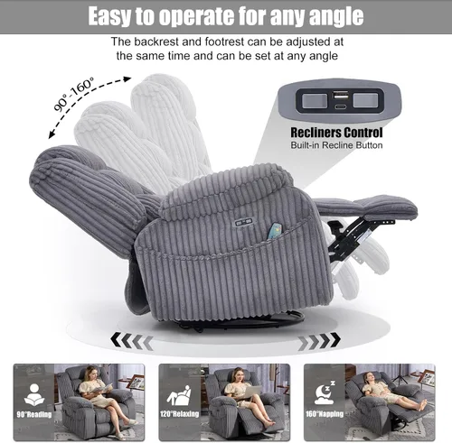 Miniatura 4 de SINCRUMI Silla Mecedora Reclinable con Respaldo y Masaje para Adultos con Calentamiento, Puerto de Carga USB y Tipo-C, Posición Infinita, Sillas