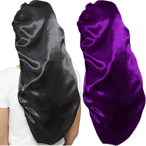 Miniatura 7 de 2 gorros para el cabello para mujer, de satén, banda elástica suave, gorro de dormir sedoso, gorro grande para mujer, gorro para trenzas