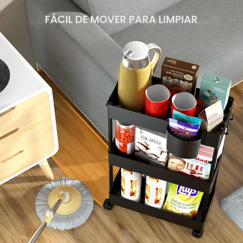 Miniatura 8 de Pipishell Carrito de almacenamiento delgado con ruedas, organizador de baño de 3 niveles y carrito de almacenamiento, carritos rodantes para baño