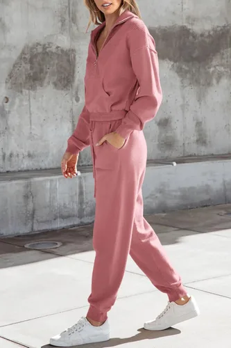 Miniatura 25 de PRETTYGARDEN Conjunto de suéter de 2 piezas para mujer, sudadera con cremallera, pantalones deportivos, ropa casual