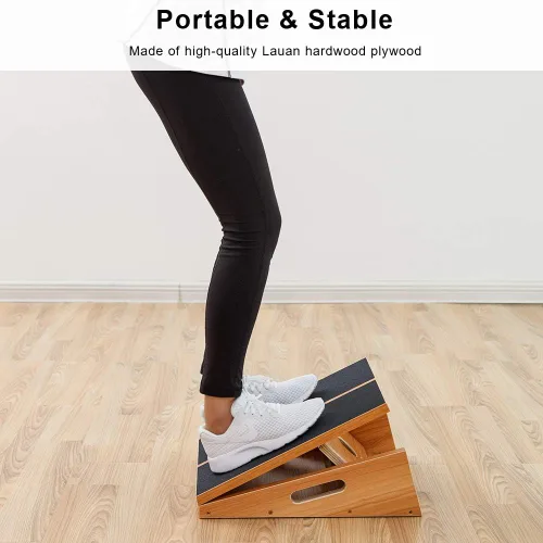 Miniatura 6 de StrongTek Tabla inclinada de madera extragrande, tabla inclinada ajustable y estirador de pantorrillas, tabla de estiramiento, mango lateral extra