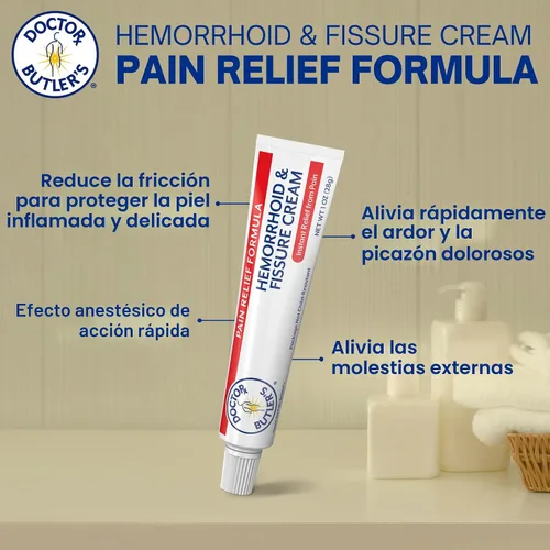 Miniatura 4 de Doctor Butler's Crema para hemorroides y fisuras: tratamiento instantáneo de hemorroides para aliviar el dolor con lidocaína, crema de hemorroides