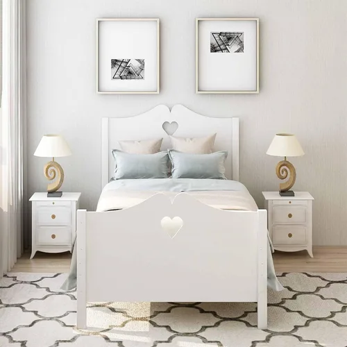 Miniatura 3 de MERITLINE Base de cama de plataforma de tamaño individual, cama de plataforma de madera maciza con cabecera y estribo, soporte de listones de madera