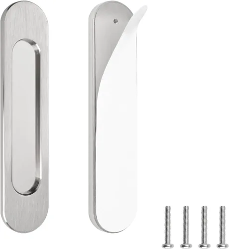 Miniatura 10 de MOROBOR Tiradores de puerta corredera ovalados autoadhesivos de 7.087 in, 2 manijas de aleación de aluminio sin perforaciones para puertas Bronce