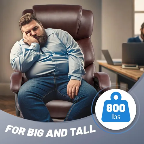 Miniatura 4 de Silla de oficina grande y alta de 800 libras para personas pesadas, silla ejecutiva resistente con respaldo alto, asiento extra ancho y lumbar Marrón