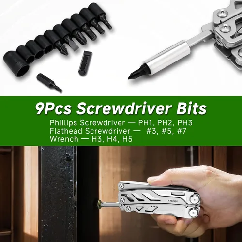 Miniatura 3 de NexTool Multiherramienta 14 en 1, alicates multiherramienta de acero inoxidable con cuchillo de bolsillo 80Cr14Mov, 2 seguros de seguridad y tijeras