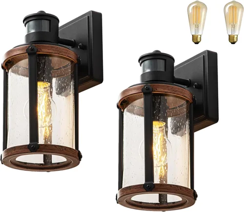 Miniatura 10 de Luces de pared para exteriores con salida GFCI, luces de porche con sensor de movimiento para casa, 3 modos, accesorio de luz exterior del atardecer