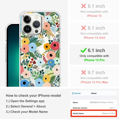 Miniatura 2 de MOSNOVO Funda para iPhone 13 Pro, [Buffertech protección contra caídas de grado militar de 6.6 pies] [Tecnología antidespegado] Diseño de funda