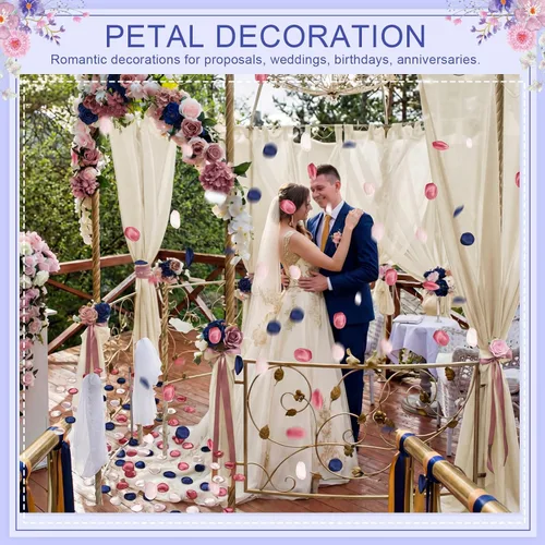 Miniatura 3 de Tigeen 600 pétalos de rosa de seda azul marino artificiales para boda, cesta de flores para niñas, pasillo, dispersos, centros de mesa, fiesta