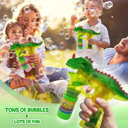 Miniatura 5 de Haktoys Jurassic - Burbujero con forma de dinosaurio, con luz Juguete Bubble Blaster para niños, fiestas LED intermitentes, botella de recarga
