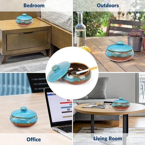 Miniatura 6 de RONXS Cenicero, cenicero para exteriores para patio con tapa, ceniceros resistentes al viento para cigarrillos, cenicero de cerámica hecho a mano