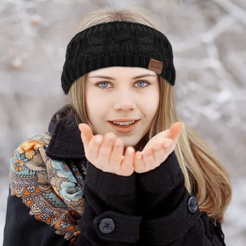 Miniatura 4 de Loritta Diademas para mujer con forro polar de punto trenzado cálido y mullido para invierno