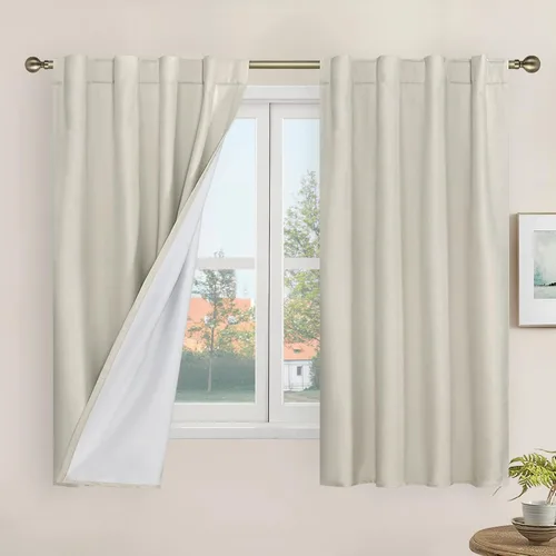 Miniatura 140 de LAMIT Cortinas de lino natural 100 % opacas para ventana, para dormitorio, 45 pulgadas, cortinas térmicas con textura de lino estilo granja