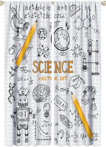 Miniatura 60 de Cortinas opacas para ventanas de ciencia para niños, lupa de libro de laboratorio de ciencia, lupa, frascos moleculares, cortinas impresas
