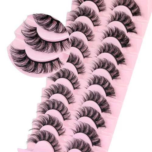 Miniatura 13 de Veleasha Pestañas postizas rusas rizadas en D, pestañas postizas esponjosas y finas, de visón sintético, paquete de 10 pares (D01)