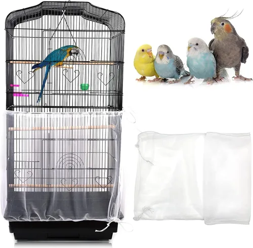 Miniatura 8 de Daoeny Funda universal para jaula de pájaros, red ajustable de nailon suave y aireado, atrapa semillas de plumas, falda transparente para jaulas