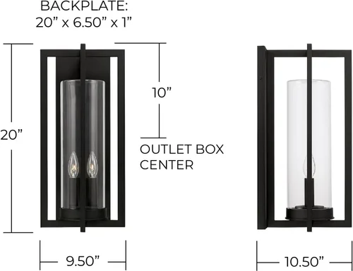 Miniatura 2 de Capital Lighting 948211BK Kent - Linterna de pared moderna con cilindro de vidrio transparente de línea vertical para exteriores, 1 luz de 60