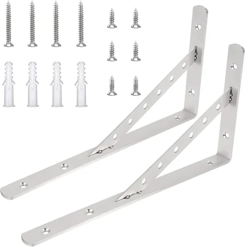 Miniatura 14 de Soportes sólidos para estantes de 8 pulgadas, soportes en L resistentes, soporte de ángulo de acero inoxidable, carga máxima de 440 libras, paquete