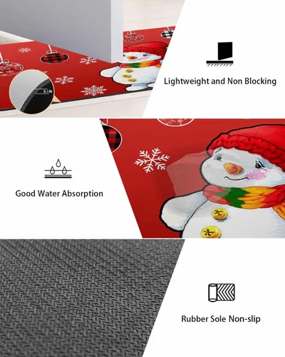 Miniatura 3 de Tapete de baño de muñeco de nieve rojo para bañera, antideslizante, de secado rápido y absorbente, de tierra de diatomeas, para fregadero de cocina