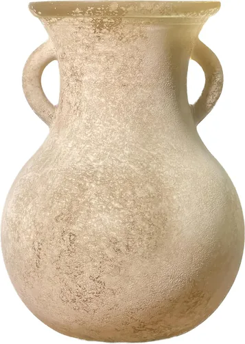 Jarrón vintage de vidrio marrón de 7.9 pulgadas, jarrón Art Deco de doble oreja con textura de mármol antiguo para decoración del hogar
