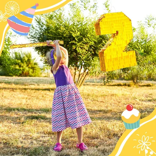 Miniatura 4 de Sratte Piñata - Decoraciones de fiesta de cumpleaños, piñata de lámina dorada con palo, confeti para niños y niñas, cumpleaños, aniversario