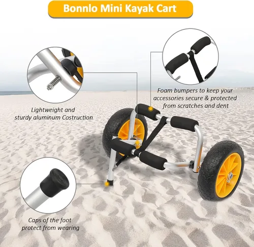 Miniatura 3 de Bonnlo Kayak - Remolque plegable de aluminio para kayak con neumáticos sólidos de 10 pulgadas, carrito de ruedas universales para kayaks, carrito