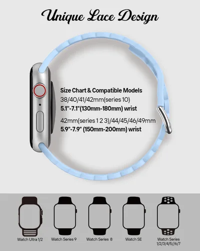 Miniatura 3 de Sunnywoo Correa Deportiva de Silicona con Encaje Compatible con Apple Watch de 38mm 40mm 41mm 42mm 44mm 45mm 46mm 49mm para Mujeres, Correa de Puño