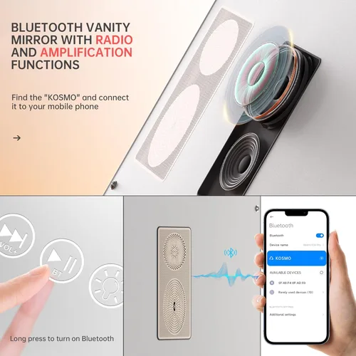 Miniatura 2 de Hasipu Hollywood Espejo de tocador con luces y altavoz Bluetooth, espejo de maquillaje de 29 x 20 pulgadas con 14 bombillas LED regulables, 3 modos