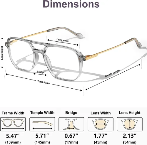 Miniatura 4 de VISOONE TR90 Blue Light Blocking Glasses Women Men Octagon Aviator Anti Eyestrain Lightweight Metal Temple Marion Gris