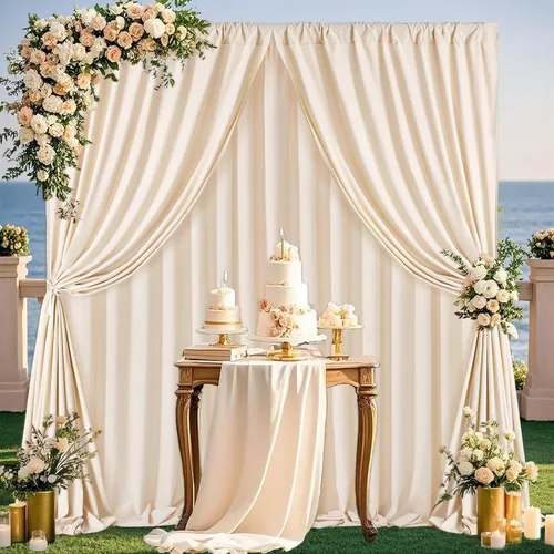 Miniatura 54 de Cortinas de Telón de Fondo Blanco de 2 Paneles 5 x 1,5 m de Poliéster, Telón de Fondo para Fotografía, Cortinas para Decoración de Fondo de Boda