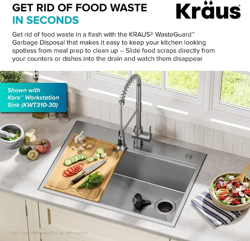Miniatura 13 de KRAUS WasteGuard KWD100-100MBL - Triturador de basura ultra silencioso de 1 HP con conexión rápida, cubierta de drenaje para fregadero de cocina