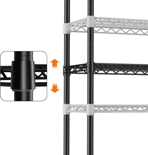 Miniatura 7 de SINGAYE Estante de almacenamiento ajustable de 4 niveles con ruedas, estantería resistente, estantes de alambre para garaje, oficina, despensa, Negro