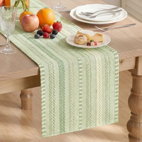 Miniatura 12 de Artoid Mode Camino de mesa tejido estilo granja verde ejército, decoración rústica de temporada festiva para la cocina y el comedor, para decoración