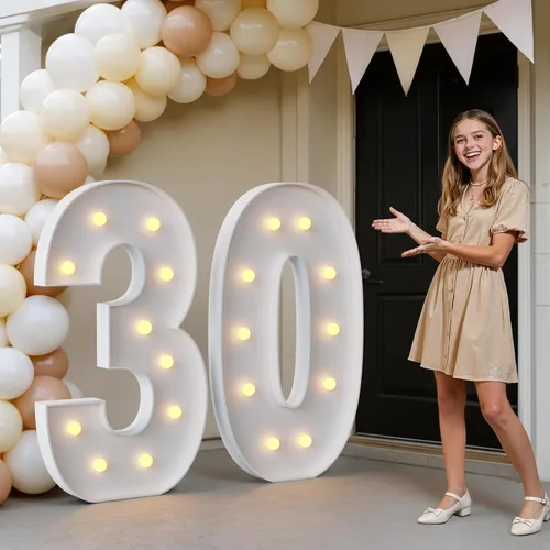 Miniatura 49 de IMPRSV Letras de mosaico iluminadas de marquesina, 4 pies para globos y fiestas, decoración de kit de arco