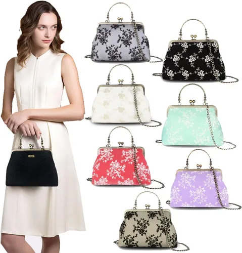 Miniatura 48 de Bolso floral con asa superior, bolso de noche Kiss Lock para mujer, bolso vintage