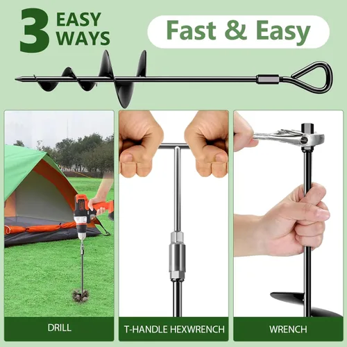 Miniatura 2 de Phopich Anclaje de Tierra Largo de 18 pulgadas/30 pulgadas, Anclajes de Tierra de Servicio Pesado Kit de Anclajes de Tierra Atornillables con Llave