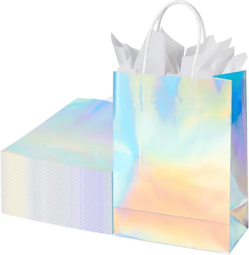 Miniatura 13 de BLEWINDZ 32 Bolsas Pequeñas de Papel para Regalos con Papel de Seda, Bolsas Amarillas para Obsequios de Fiesta con Asas, Bolsa de Golosinas de 8.7