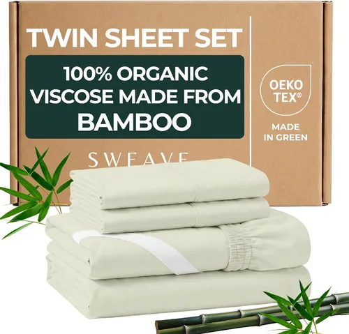Juego de sábanas de bambú 100% de viscosa orgánica, tamaño individual, las únicas sábanas con viscosa 100% pura y sin mezcla, lujosamente suave,