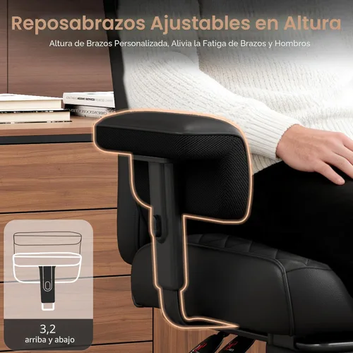 Miniatura 4 de Silla de oficina Vonesse grande y alta, silla para computadora con reposabrazos ajustables suaves, silla ergonómica para juegos de respaldo alto