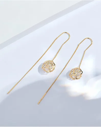 Miniatura 5 de Aretes colgantes de oro de 14 quilates para mujer, con borlas, de cadena larga, para dama de honor
