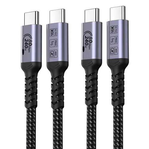 Miniatura 11 de Paquete de 2 cables USB 4 de 1 pie, cable USB C a USB C de 240 W, transferencia de datos de alta velocidad de 40 Gbps y salida de video de pantalla