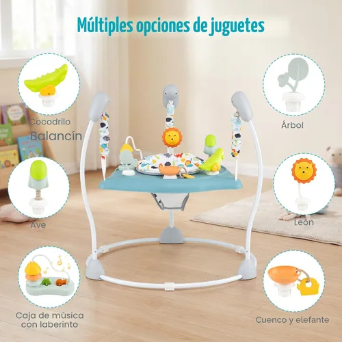 Miniatura 3 de BABY JOY Centro de actividades para bebés, puentes y gorilas con música, asiento giratorio de 360°, 3 alturas ajustables, centro de actividades Azul