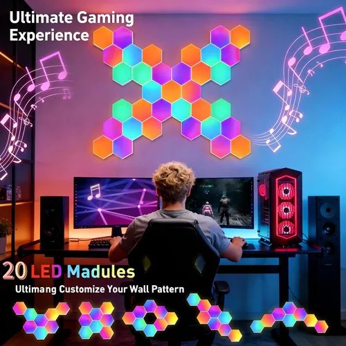 Miniatura 3 de TISOFU Luces Hexagonales (Paquete de 8) Paneles de Pared LED, Luces RGB para Juegos con APP, Panel Modular Inteligente Azulejos Hexagonales Push