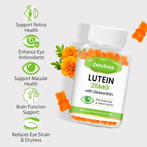 Miniatura 3 de Gomitas de luteína de 25 mg – Vitaminas para los ojos Luteína y Zeaxantina Suplementos para la salud ocular para adultos, suplemento de gomitas
