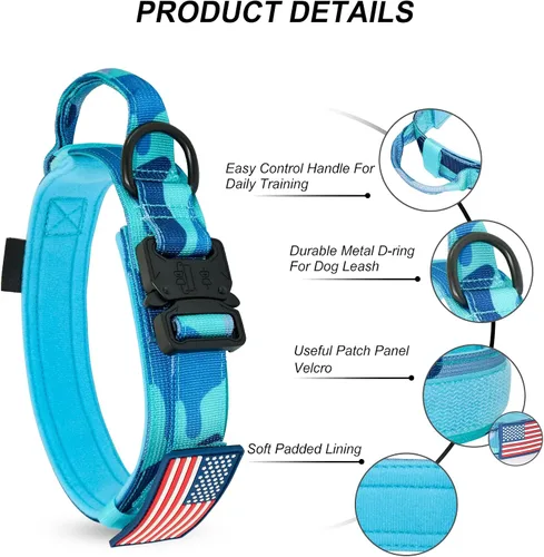 Miniatura 3 de Hotsky collar táctico para perros medianos y grandes, ajustable, de nailon, para entrenamiento militar, con asa y hebilla de metal resistente