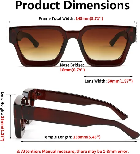 Miniatura 90 de FEISEDY Gafas de sol cuadradas retro de los años 90 para mujeres y hombres, gafas de sol rectangulares gruesas de moda con protección UV400 B2385